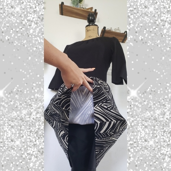 Milly A-line cocktail dress black white palm print - Picture 7 of 8